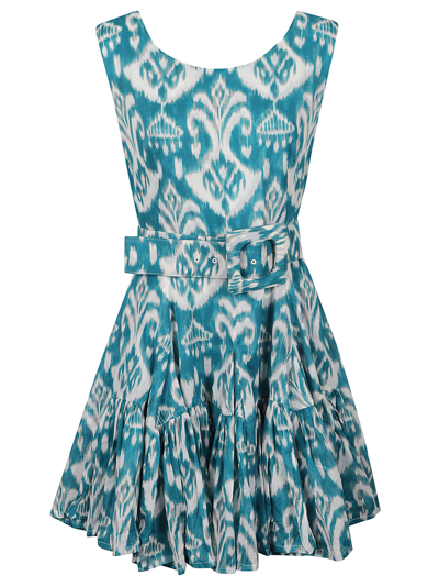 Samantha Sung Birdy Dress In White/turquoise