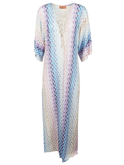 Missoni Long-length Dress In White/turquoise