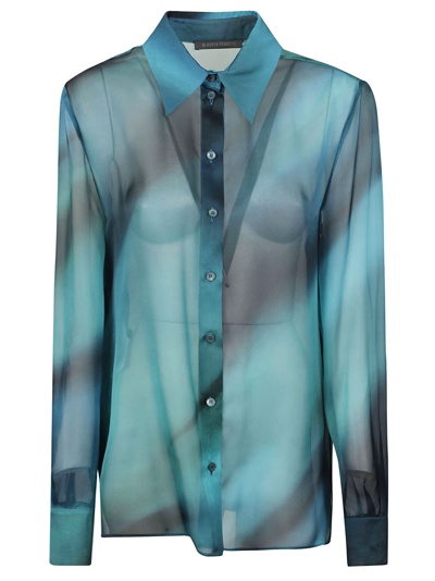 Alberta Ferretti See-through Long-sleeved Shirt In Blue/turquoise