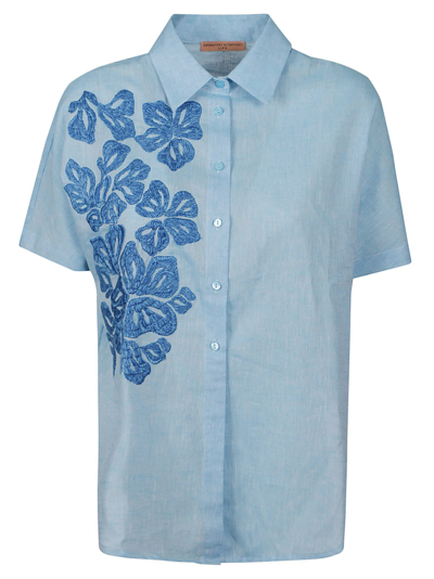 Ermanno Scervino Short-sleeved Floral Shirt In Azure
