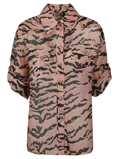 Zimmermann Matchmaker Safari-print Linen-blend Shirt In Pink