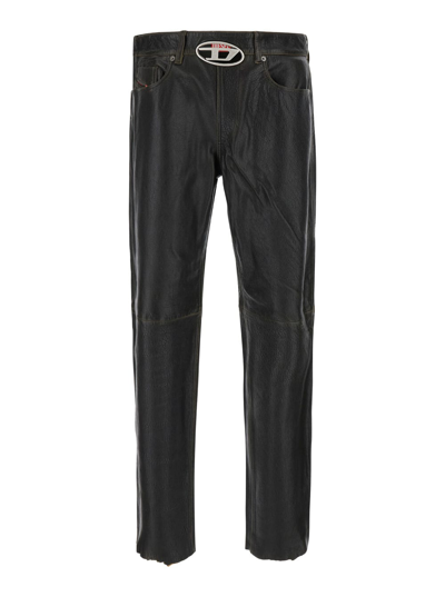 Diesel P-kooman Leather Trousers In Black