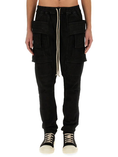 Drkshdw Prisoner Drawstring Black Cotton Drop Crotch Pant - Prison Drawstring