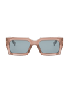 Celine Men's Bold 3 Dots 54mm Rectangular Sunglasses In Transparent Taupe Blue