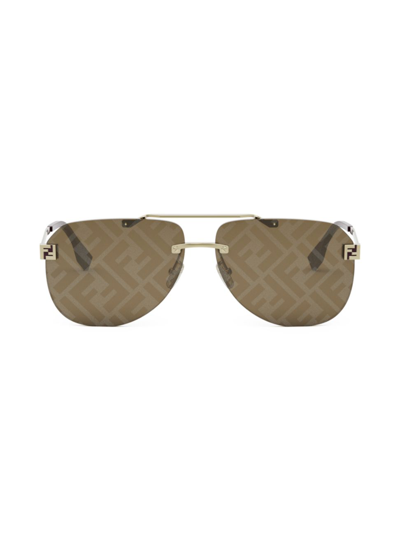 Fendi Sky Mirrored Pilot Sunglasses, 61mm In Gold Brown Logo Mirror