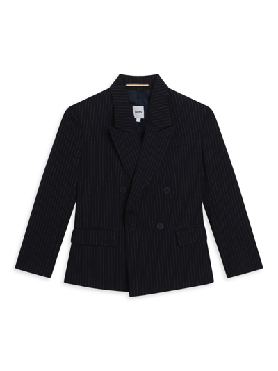 Hugo Boss Pinstripe-pattern Double-breasted Blazer In Navy