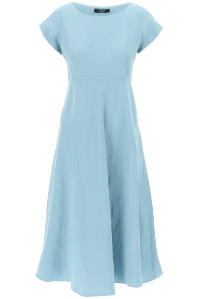 Weekend Max Mara Midi Dress In Viscose And Linen Satin Fabric In Light Blue