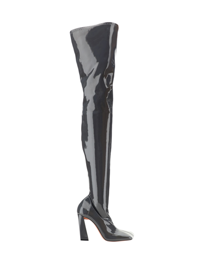 Amina Muaddi Marine High Boots In Latex Grey