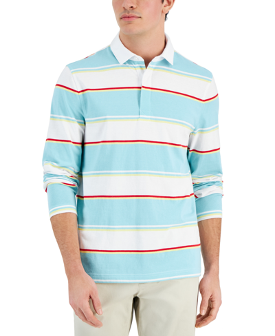 Club Room Men's Striped Long Sleeve Rugby Shirt, Created For Macy's In Aqua Reef