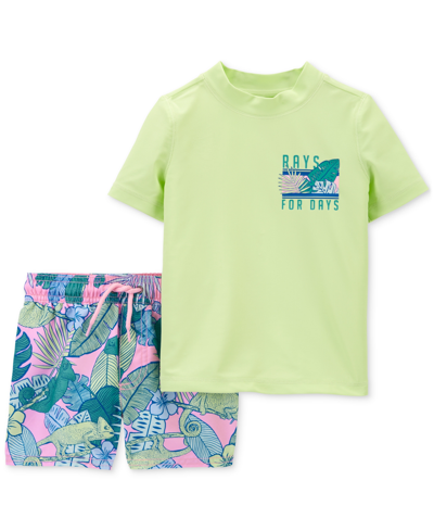 Carter's Babies' Toddler Boys Rays For Days Rash Guard Top And Tropical-print Swim Shorts, 2 Piece Set In Assorted