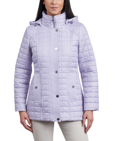 London Fog Women's Hooded Quilted Water-resistant Coat In Lavender