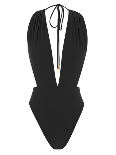 Saint Laurent Costume Da Bagno A Schiena Nuda Con Scollatura In Black