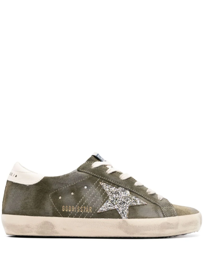 Golden Goose Super Star Suede Sneakers In Olive Green/white/milk