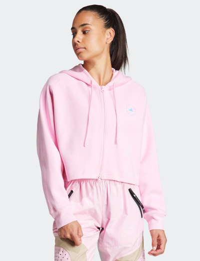 Adidas By Stella Mccartney Logo-print Cropped Hoodie In True Pink