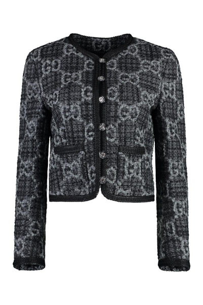 Gucci Jacquard Knit Jacket In Grey