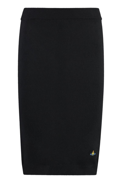 Vivienne Westwood Bea Logo Embroidered Midi Skirt In Black