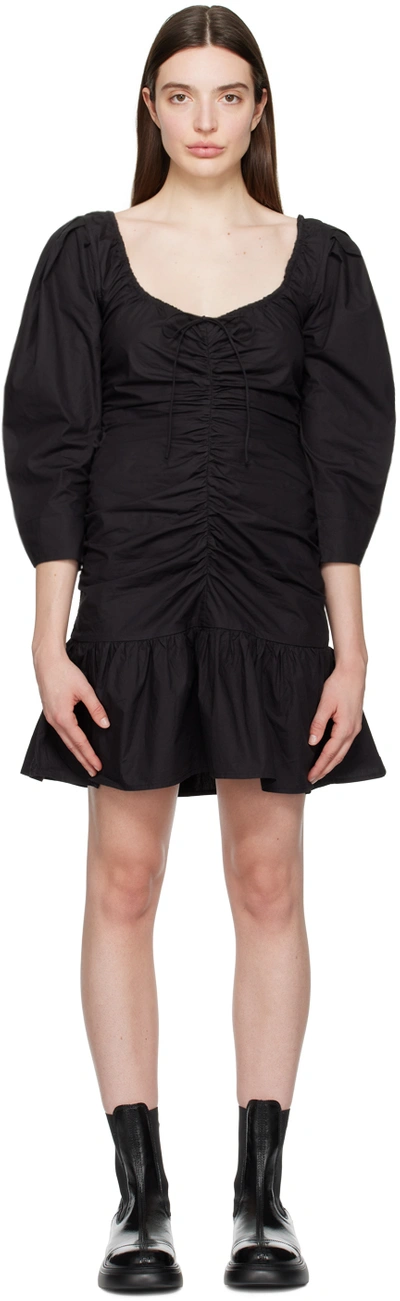 Ganni Black Gathered Minidress