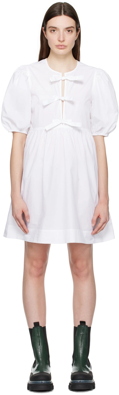 Ganni White Self-tie Minidress In 151 Bright White