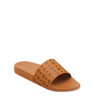 Mcm Male Monogram Print Rubber Slides In Brown