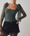 Free People Tongue Tied Mesh Sleeve Tie Shoulder Bodysuit In Green