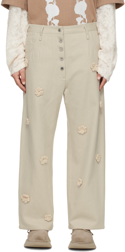 Song For The Mute Beige Daisy Trousers In Bone