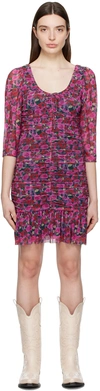 Ganni Minikleid Aus Stretch-satin Mit Floralem Print Und Raffungen In 854 Fiji Flower