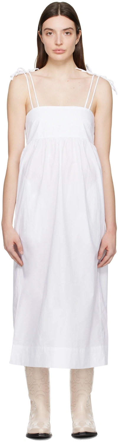 Ganni White Self-tie Midi Dress In Bright White