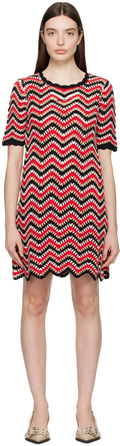 Ganni Red Crochet Mini Dress In Organic Cotton Woman In Multi