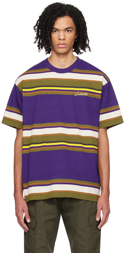 Carhartt Purple Morcom T-shirt In 20u Morcom Stripe, T