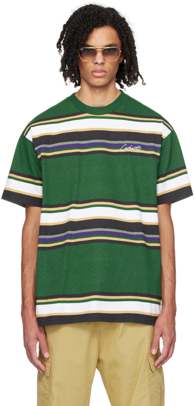 Carhartt Green Morcom T-shirt In 20s Morcom Stripe, C