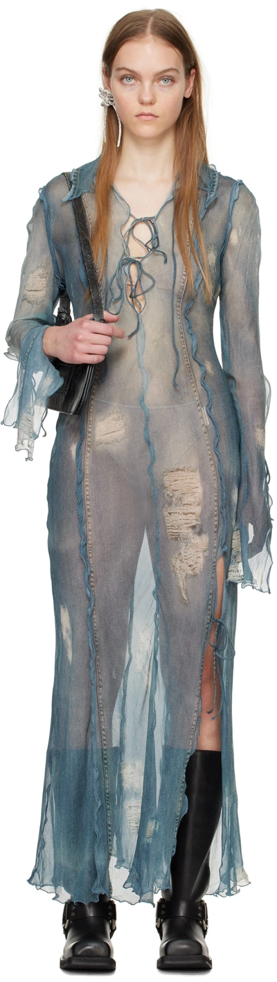 Acne Studios Blue Print Maxi Dress In 蓝色的 ModeSens