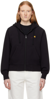Carhartt Wip Black Cotton Hooded American Script Sweat In Black
