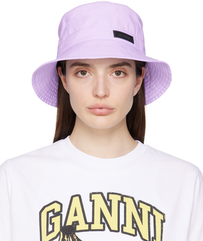Ganni Purple Recycled Tech Bucket Hat In 428 Light Lilac