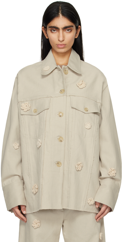 Song For The Mute Beige Daisy Jacket In Bone