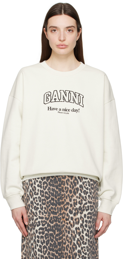 Ganni Off-white Isoli Sweatshirt In 135 Egret