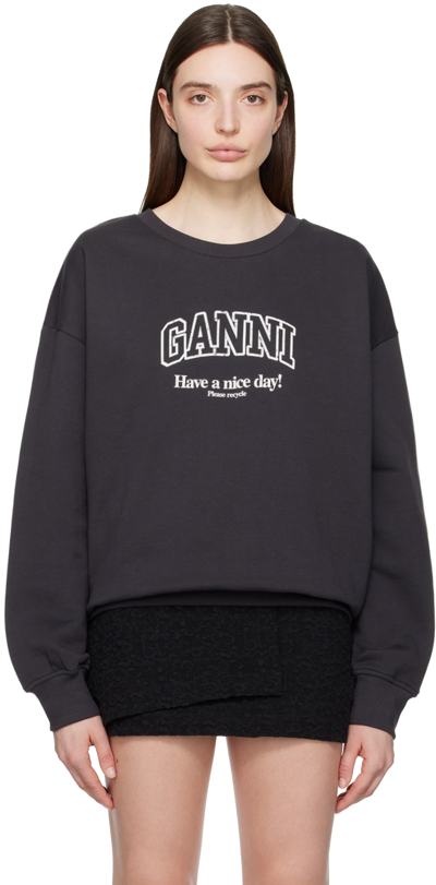 Ganni Gray Isoli Sweatshirt In Black
