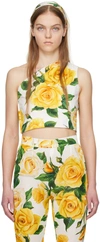 Dolce & Gabbana One-shoulder Cotton Crop Top In Ha3vo Rose Gialle