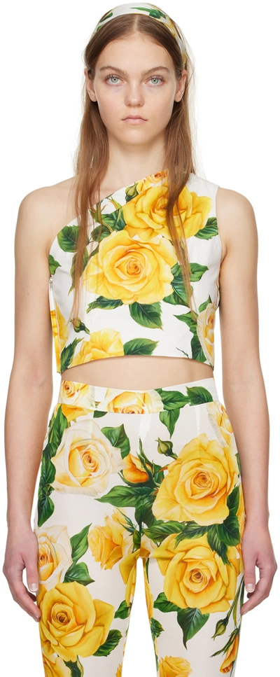Dolce & Gabbana White & Yellow Floral Top In Ha3vo Rose Gialle