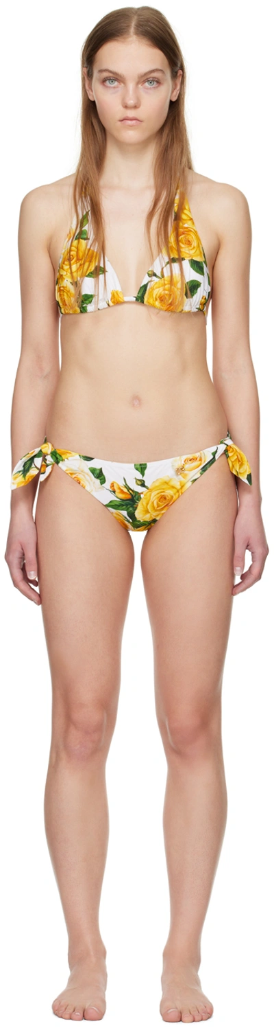 Dolce & Gabbana White & Yellow Floral Bikini In Ha3vo Rose Gialle