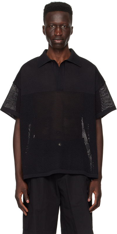 Solid Homme Black V-neck Polo In 613b Black