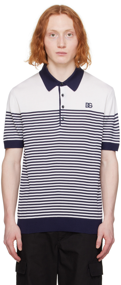 Dolce & Gabbana Striped Logo-embroidered Polo Shirt In White