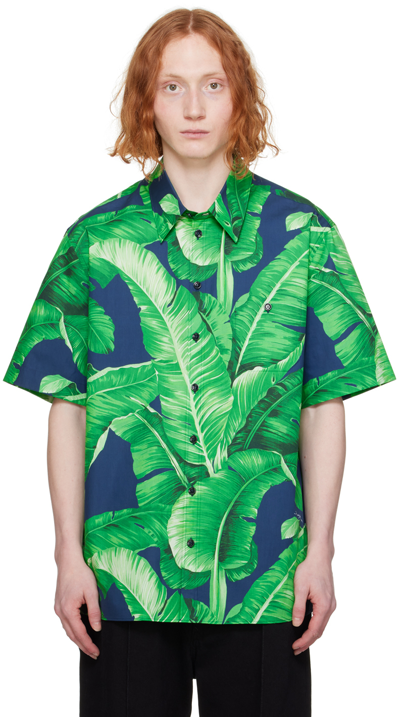 Dolce & Gabbana Green & Navy Printed Shirt In Banano F.blu