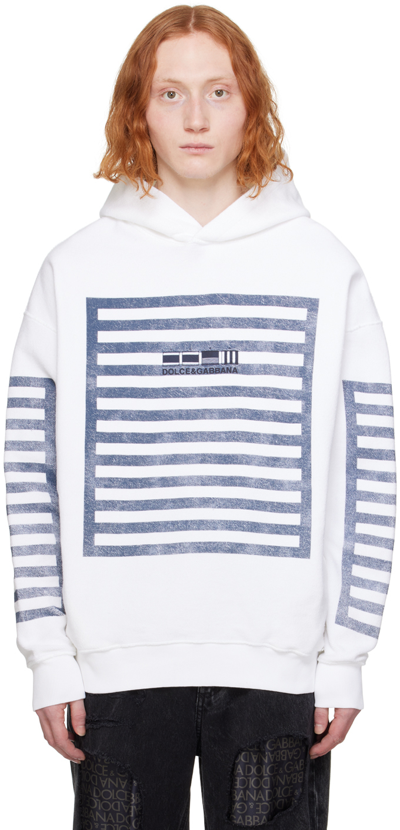 Dolce & Gabbana Off-white Printed Hoodie In Bianco Ottico