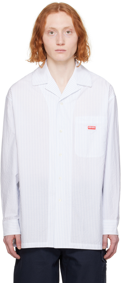 Kenzo White  Paris Crinkled Shirt In Light Blue