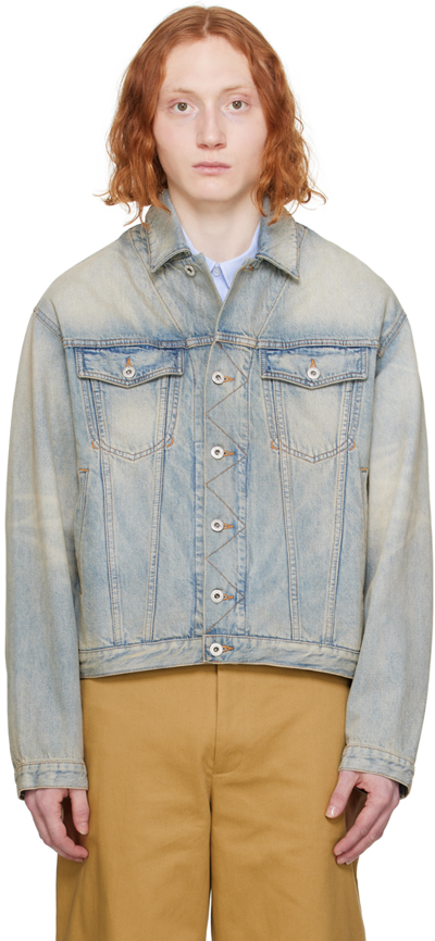 Kenzo Drawn Varsity Embroidered Denim Jacket In Blue