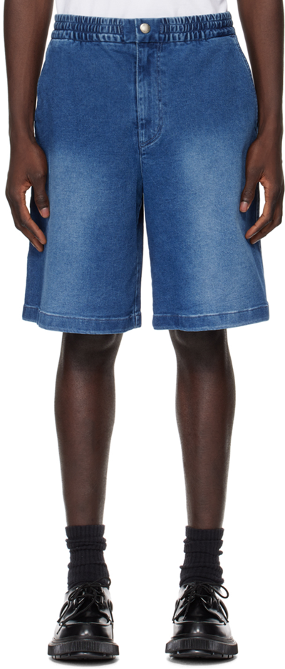 Solid Homme Blue Drawstring Denim Shorts In 833l Blue