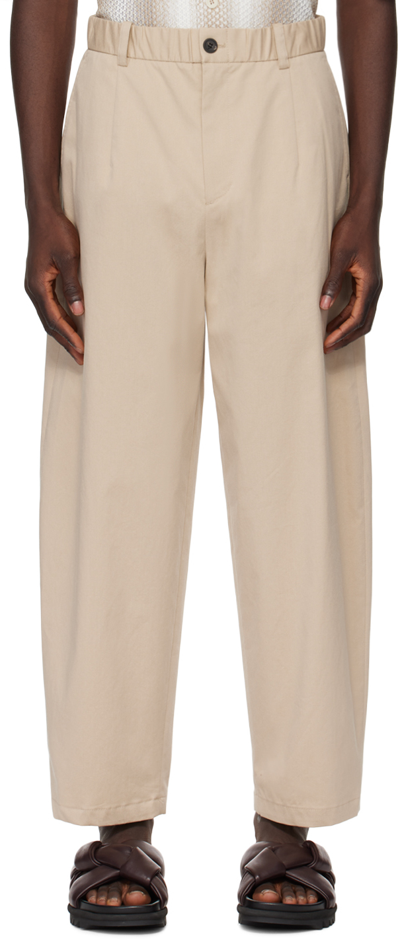 Solid Homme Beige Elasticized Trousers In Brown