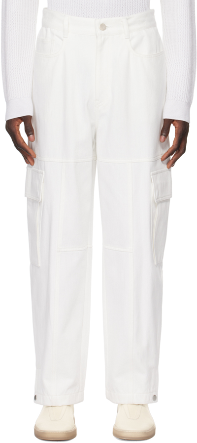 Solid Homme White Balloon Denim Cargo Pants In 813w White