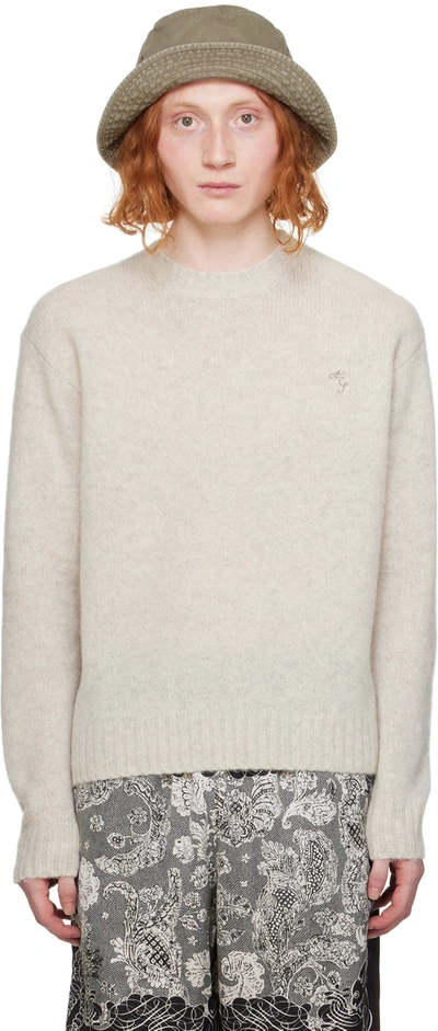 Acne Studios Off-white Embroidered Sweater In X92 Light Grey