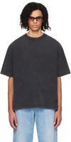 Axel Arigato Grey Crewneck T-shirt With Typo Embroidery In Black Old Dye